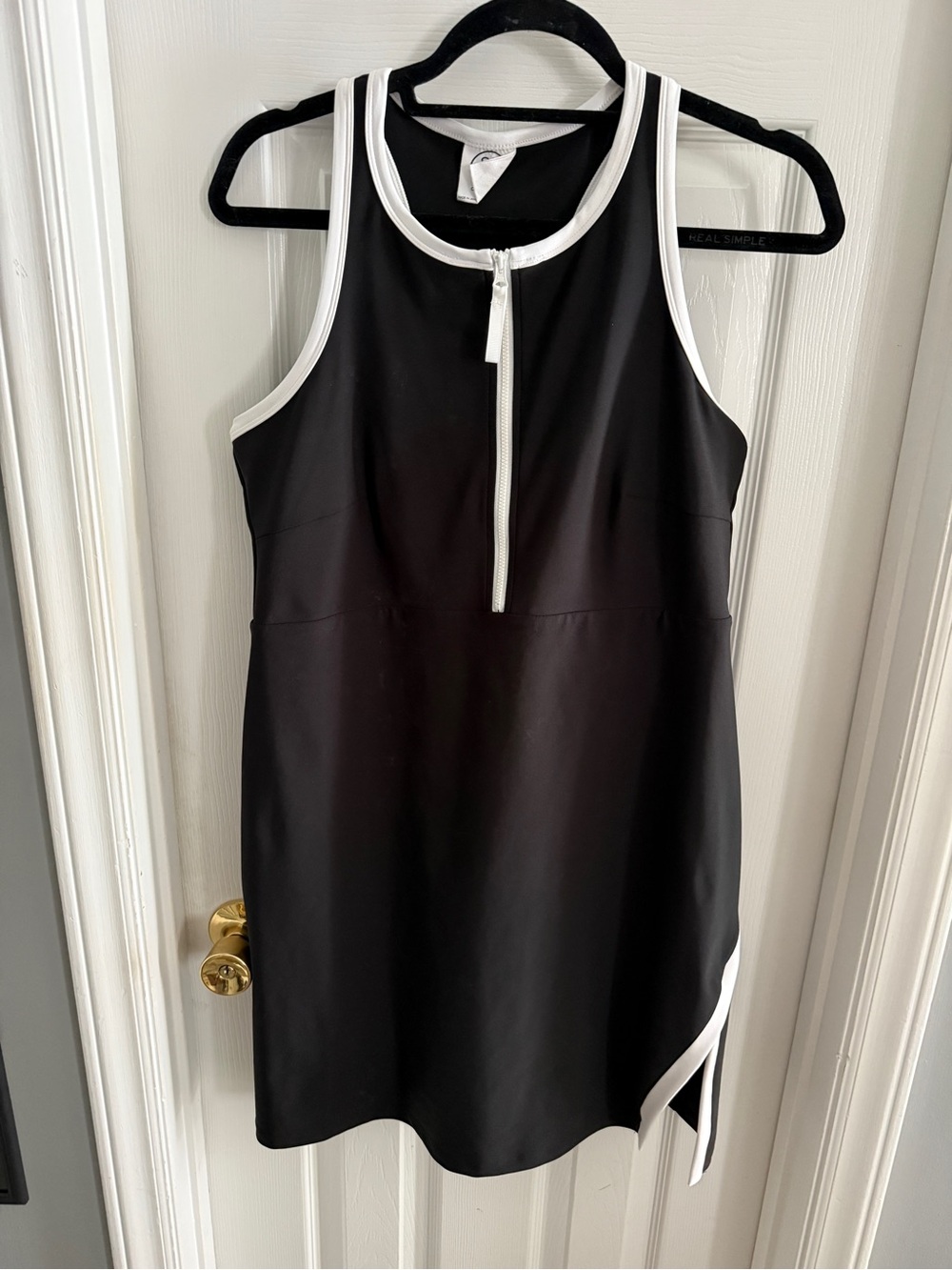 Black Sports Racerback Zip-Front Dress with White Trim XL